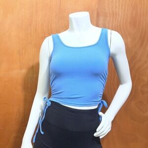 Women's Blue Ribbed drawstring Ruched Side Ties Tank Top Size L